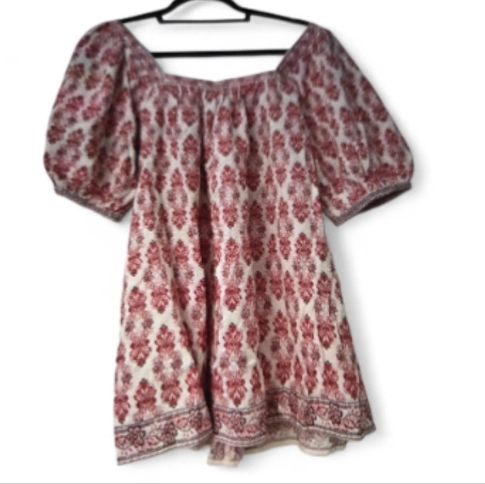 NWT Max Studio Red floral square-neck blouse SZ L